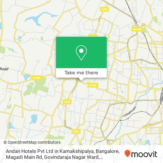 Andan Hotels Pvt Ltd in Kamakshipalya, Bangalore, Magadi Main Rd, Govindaraja Nagar Ward, Kullegowd map