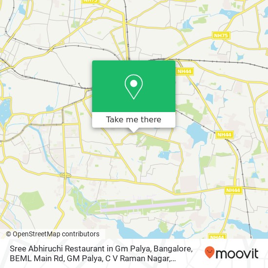 Sree Abhiruchi Restaurant in Gm Palya, Bangalore, BEML Main Rd, GM Palya, C V Raman Nagar, Bengalur map