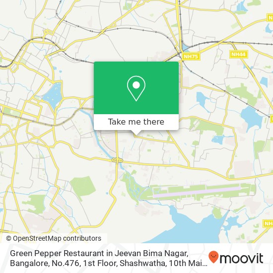 Green Pepper Restaurant in Jeevan Bima Nagar, Bangalore, No.476, 1st Floor, Shashwatha, 10th Main, map