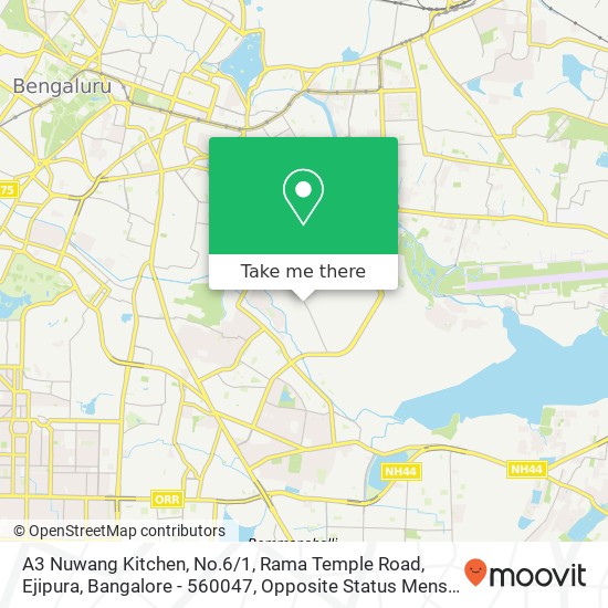 A3 Nuwang Kitchen, No.6 / 1, Rama Temple Road, Ejipura, Bangalore - 560047, Opposite Status Mens Hub map
