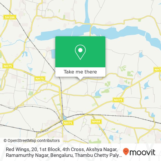 Red Wings, 20, 1st Block, 4th Cross, Akshya Nagar, Ramamurthy Nagar, Bengaluru, Thambu Chetty Palya map