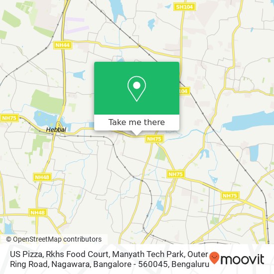 US Pizza, Rkhs Food Court, Manyath Tech Park, Outer Ring Road, Nagawara, Bangalore - 560045 map