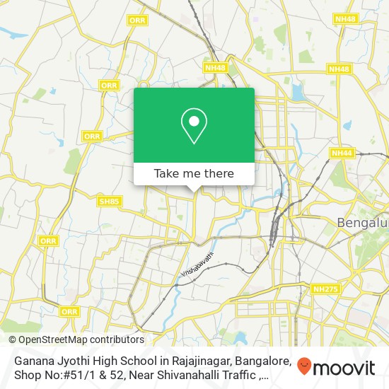 Ganana Jyothi High School in Rajajinagar, Bangalore, Shop No:#51 / 1 & 52, Near Shivanahalli Traffic map