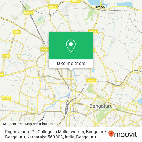 Raghavendra Pu College in Malleswaram, Bangalore, Bengaluru, Karnataka 560003, India map