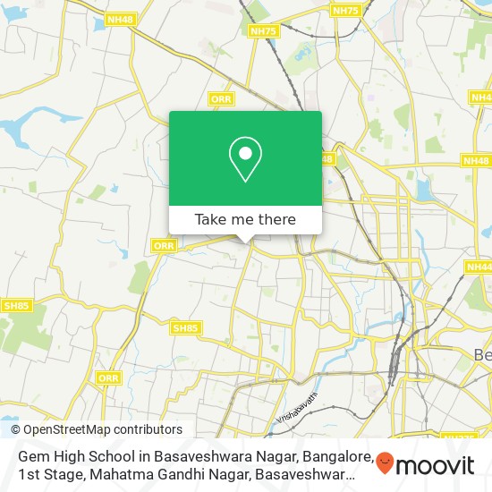 Gem High School in Basaveshwara Nagar, Bangalore, 1st Stage, Mahatma Gandhi Nagar, Basaveshwar Naga map