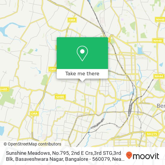 Sunshine Meadows, No.795, 2nd E Crs,3rd STG,3rd Blk, Basaveshwara Nagar, Bangalore - 560079, Near P map