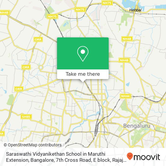 Saraswathi Vidyanikethan School in Maruthi Extension, Bangalore, 7th Cross Road, E block, Rajaji Na map