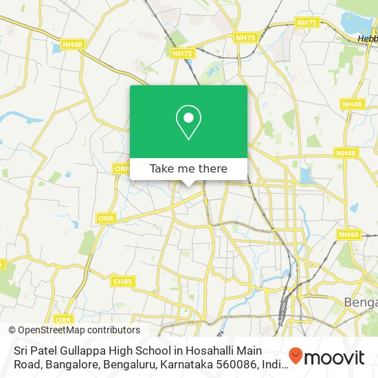 Sri Patel Gullappa High School in Hosahalli Main Road, Bangalore, Bengaluru, Karnataka 560086, Indi map