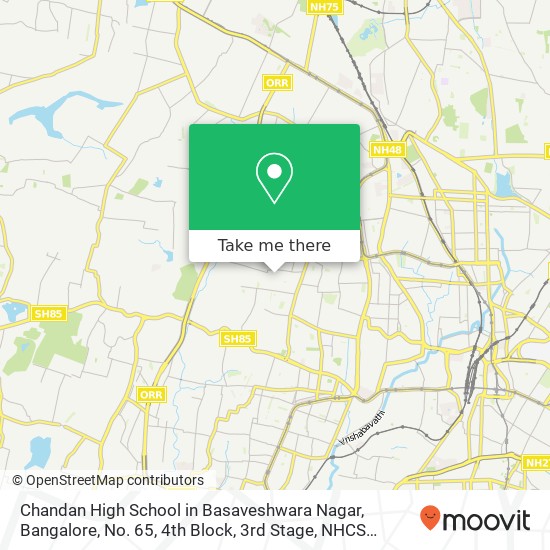 Chandan High School in Basaveshwara Nagar, Bangalore, No. 65, 4th Block, 3rd Stage, NHCS Layout, Ka map