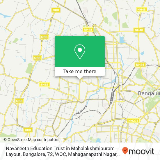 Navaneeth Education Trust in Mahalakshmipuram Layout, Bangalore, 72, WOC, Mahaganapathi Nagar, Raja map