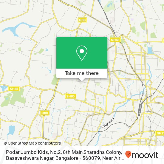 Podar Jumbo Kids, No.2, 8th Main,Sharadha Colony, Basaveshwara Nagar, Bangalore - 560079, Near Airt map