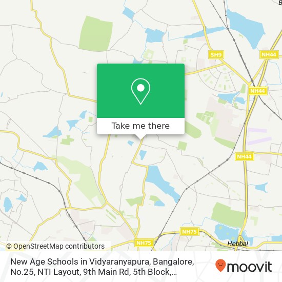 New Age Schools in Vidyaranyapura, Bangalore, No.25, NTI Layout, 9th Main Rd, 5th Block, Vidyaranya map