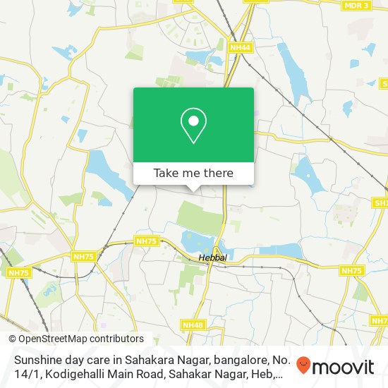 Sunshine day care in Sahakara Nagar, bangalore, No. 14 / 1, Kodigehalli Main Road, Sahakar Nagar, Heb map