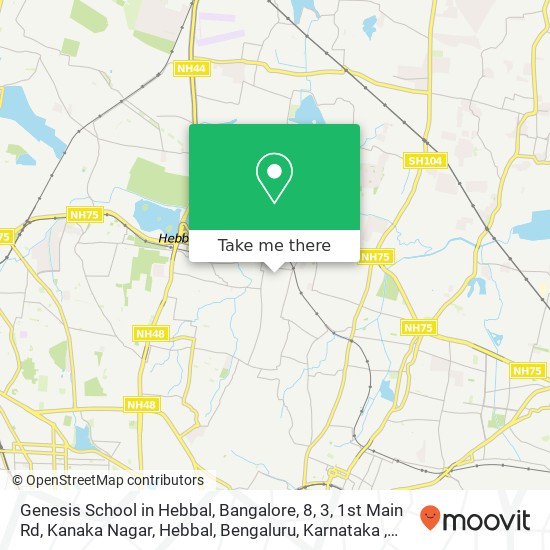 Genesis School in Hebbal, Bangalore, 8, 3, 1st Main Rd, Kanaka Nagar, Hebbal, Bengaluru, Karnataka map