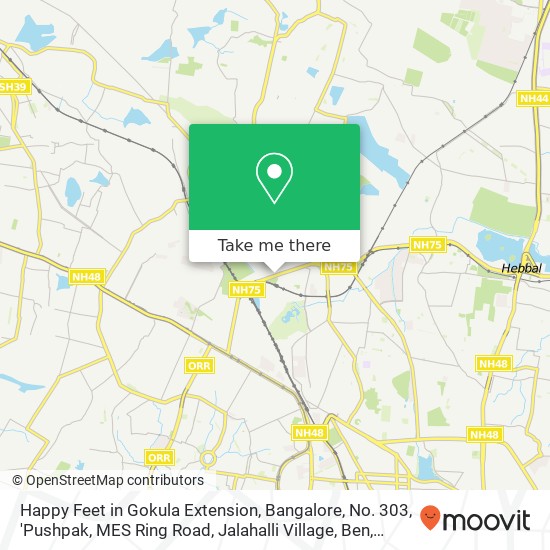 Happy Feet in Gokula Extension, Bangalore, No. 303, 'Pushpak, MES Ring Road, Jalahalli Village, Ben map