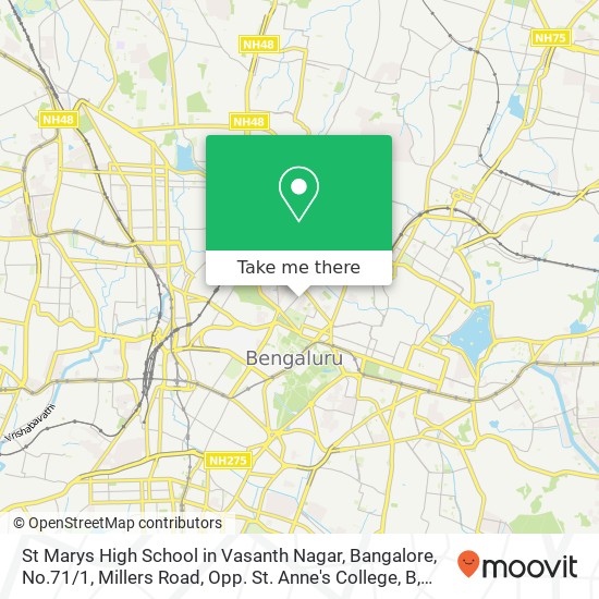 St Marys High School in Vasanth Nagar, Bangalore, No.71 / 1, Millers Road, Opp. St. Anne's College, B map