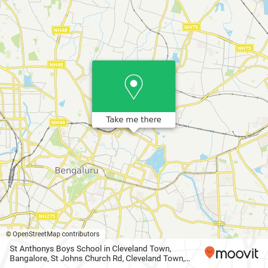 St Anthonys Boys School in Cleveland Town, Bangalore, St Johns Church Rd, Cleveland Town, Pulikeshi map