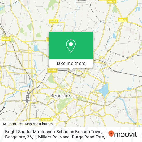 Bright Sparks Montessori School in Benson Town, Bangalore, 36, 1, Millers Rd, Nandi Durga Road Exte map
