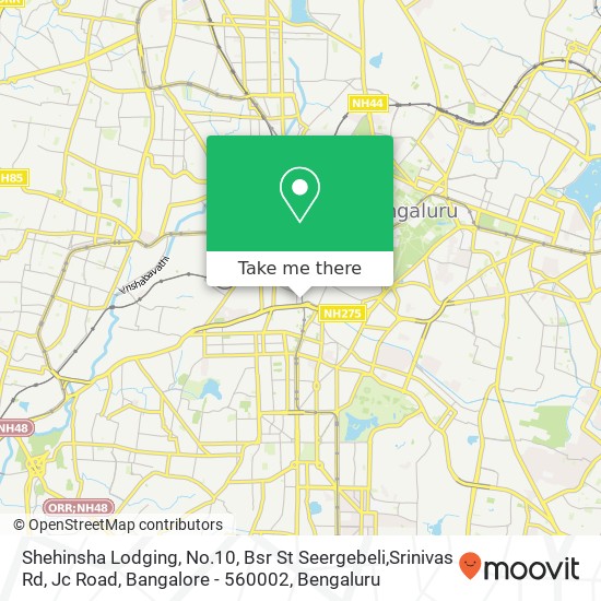 Shehinsha Lodging, No.10, Bsr St Seergebeli,Srinivas Rd, Jc Road, Bangalore - 560002 map