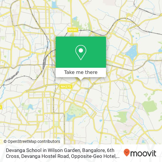 Devanga School in Wilson Garden, Bangalore, 6th Cross, Devanga Hostel Road, Opposite-Geo Hotel, Sam map