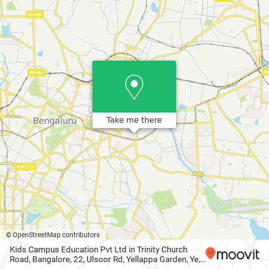 Kids Campus Education Pvt Ltd in Trinity Church Road, Bangalore, 22, Ulsoor Rd, Yellappa Garden, Ye map