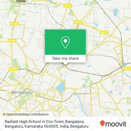 Radiant High School in Cox Town, Bangalore, Bengaluru, Karnataka 560005, India map