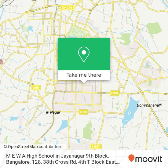 M E W A High School in Jayanagar 9th Block, Bangalore, 128, 38th Cross Rd, 4th T Block East, Jayana map