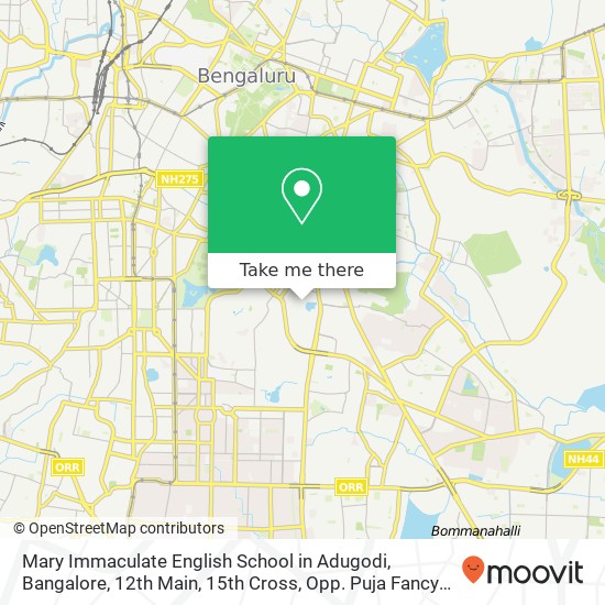 Mary Immaculate English School in Adugodi, Bangalore, 12th Main, 15th Cross, Opp. Puja Fancy Stores map