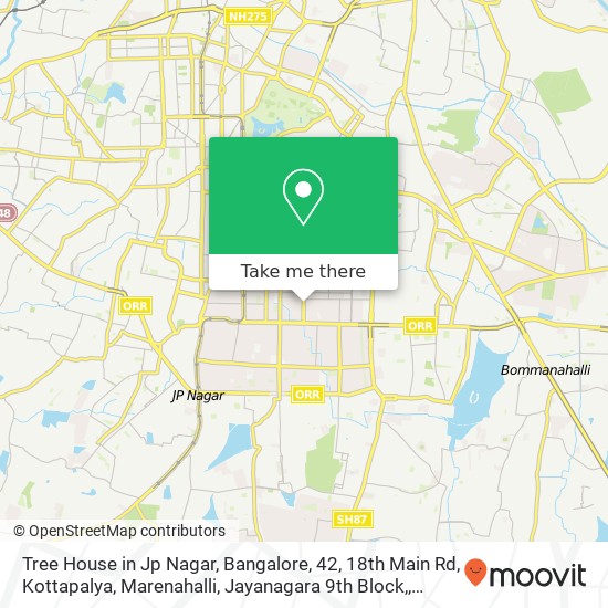 Tree House in Jp Nagar, Bangalore, 42, 18th Main Rd, Kottapalya, Marenahalli, Jayanagara 9th Block, map