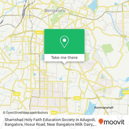 Shamshad Holy Faith Education Society in Adugodi, Bangalore, Hosur Road, Near Bangalore Milk Dairy, map