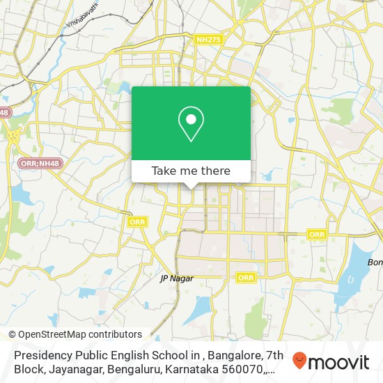 Presidency Public English School in , Bangalore, 7th Block, Jayanagar, Bengaluru, Karnataka 560070, map