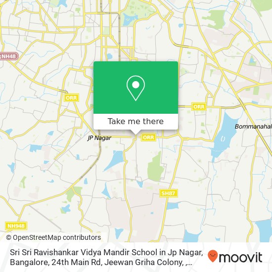 Sri Sri Ravishankar Vidya Mandir School in Jp Nagar, Bangalore, 24th Main Rd, Jeewan Griha Colony, map