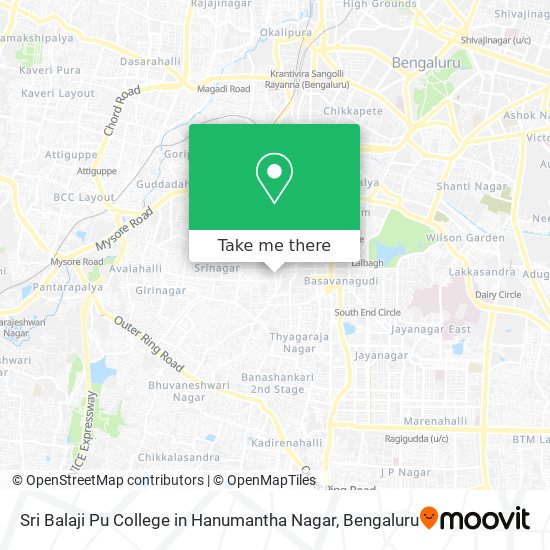 Sri Balaji Pu College in Hanumantha Nagar map