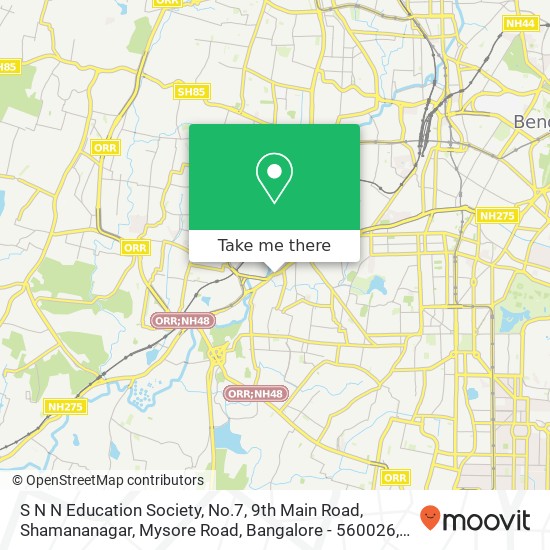 S N N Education Society, No.7, 9th Main Road, Shamananagar, Mysore Road, Bangalore - 560026, Near t map