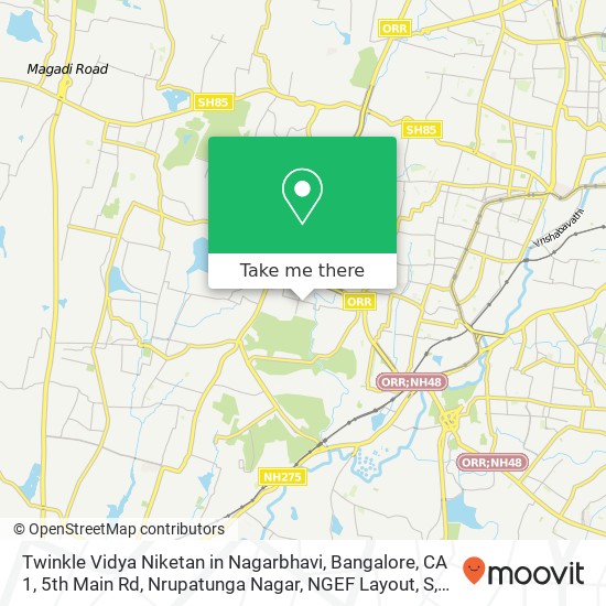 Twinkle Vidya Niketan in Nagarbhavi, Bangalore, CA 1, 5th Main Rd, Nrupatunga Nagar, NGEF Layout, S map