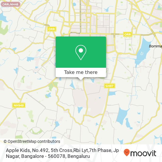 Apple Kids, No.492, 5th Cross,Rbi Lyt,7th Phase, Jp Nagar, Bangalore - 560078 map