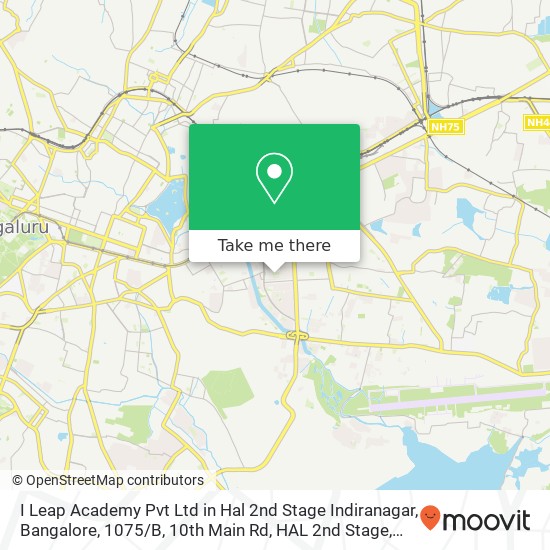 I Leap Academy Pvt Ltd in Hal 2nd Stage Indiranagar, Bangalore, 1075 / B, 10th Main Rd, HAL 2nd Stage map