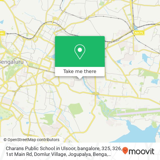 Charans Public School in Ulsoor, bangalore, 325, 326, 1st Main Rd, Domlur Village, Jogupalya, Benga map