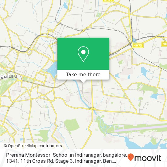 Prerana Montessori School in Indiranagar, bangalore, 1341, 11th Cross Rd, Stage 3, Indiranagar, Ben map