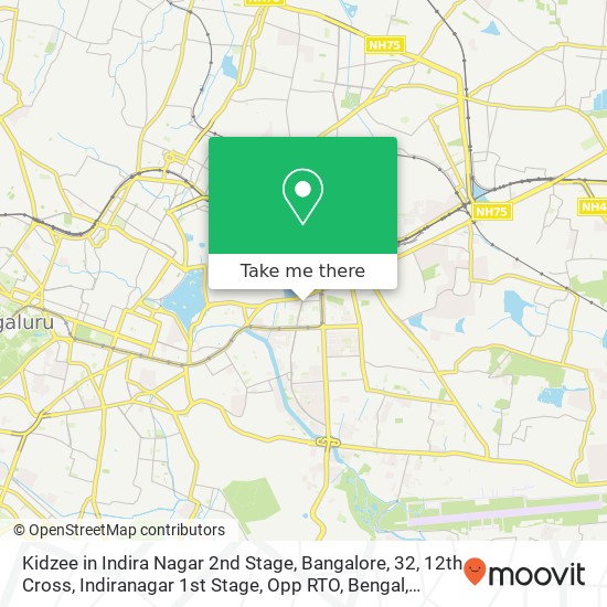 Kidzee in Indira Nagar 2nd Stage, Bangalore, 32, 12th Cross, Indiranagar 1st Stage, Opp RTO, Bengal map