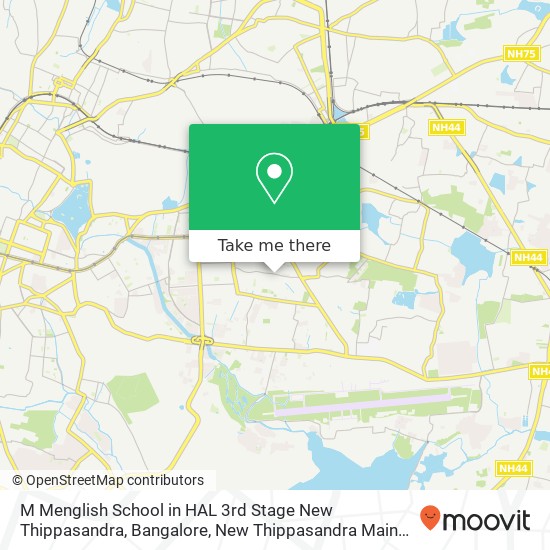 M Menglish School in HAL 3rd Stage New Thippasandra, Bangalore, New Thippasandra Main Rd, HAL 3rd S map