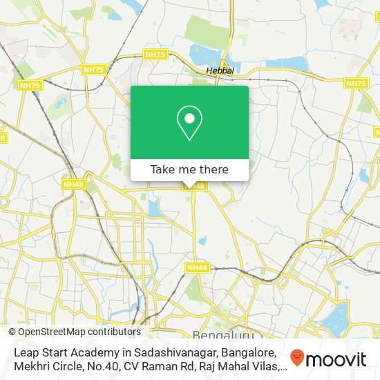 Leap Start Academy in Sadashivanagar, Bangalore, Mekhri Circle, No.40, CV Raman Rd, Raj Mahal Vilas map