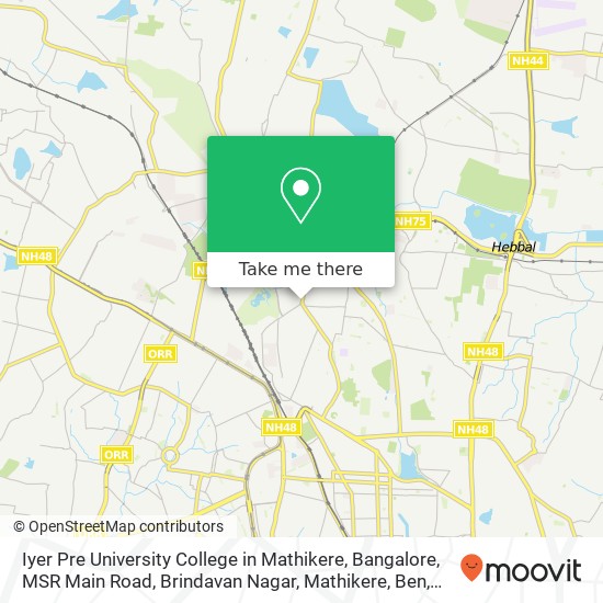 Iyer Pre University College in Mathikere, Bangalore, MSR Main Road, Brindavan Nagar, Mathikere, Ben map