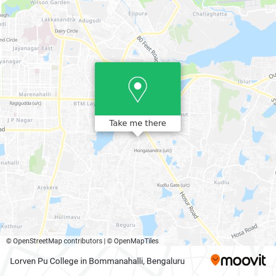 Lorven Pu College in Bommanahalli map