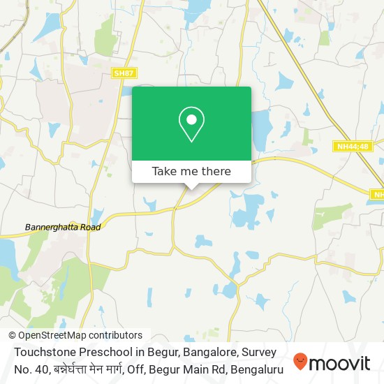 Touchstone Preschool in Begur, Bangalore, Survey No. 40, बन्नेर्घत्ता मेन मार्ग, Off, Begur Main Rd map