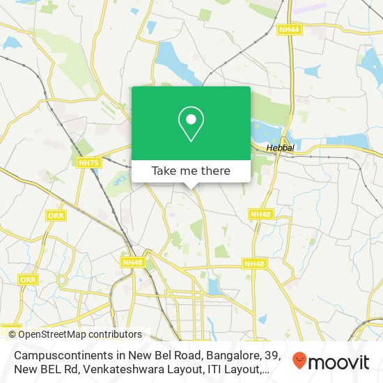 Campuscontinents in New Bel Road, Bangalore, 39, New BEL Rd, Venkateshwara Layout, ITI Layout, Math map