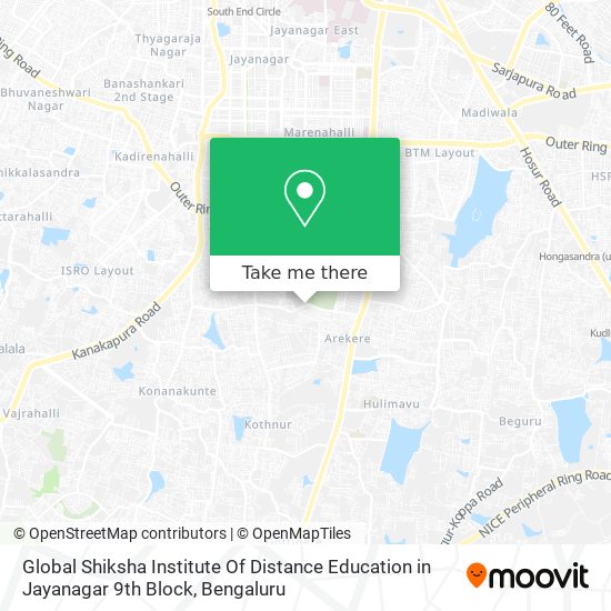 Global Shiksha Institute Of Distance Education in Jayanagar 9th Block map