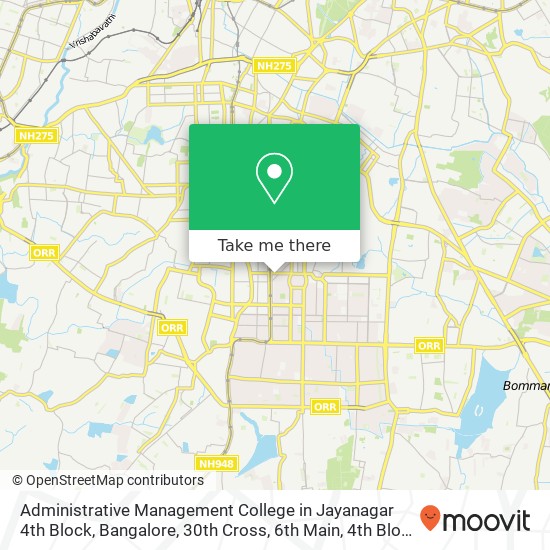 Administrative Management College in Jayanagar 4th Block, Bangalore, 30th Cross, 6th Main, 4th Bloc map