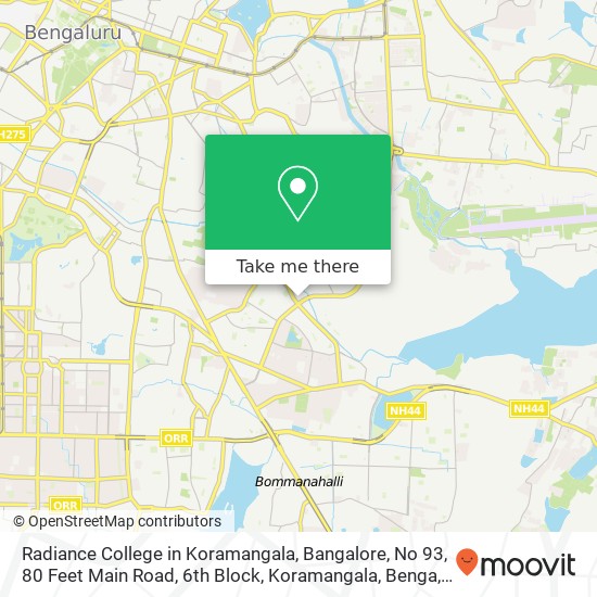 Radiance College in Koramangala, Bangalore, No 93, 80 Feet Main Road, 6th Block, Koramangala, Benga map