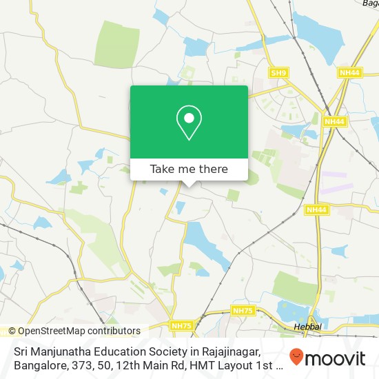 Sri Manjunatha Education Society in Rajajinagar, Bangalore, 373, 50, 12th Main Rd, HMT Layout 1st B map